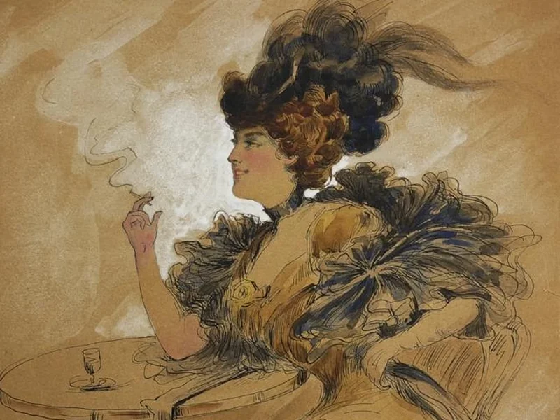 1862-Ernest Leopold Sichel - Signora con sigaretta al tavolino